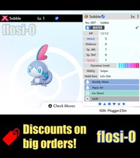 Pokemon Sword and Shield 6IV Shiny Sobble Gigantamax Hidden Ability GMAX HA picture
