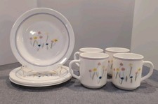 VTG Arcopal France Milk Glass Coffee Tea Cups, Plates Floral Tulips Cottage core picture
