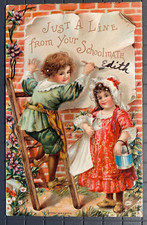 Vintage Victorian Postcard 1910 Just a Line from Your Schoolmate picture
