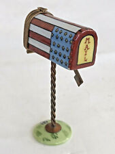 Vintage LIMOGES American Flag Mailbox Mail Box Figure Paint Main HP Trinket Box  picture