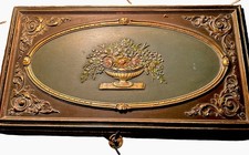 Antique French Napoleon lll Wooden Vanity Dresser Box Rose Velvet Ebonized Wood picture