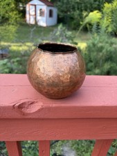 vintage hand-hammered copper vessel, globe vase, bulbous bulb, planter picture