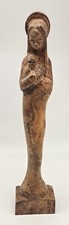 Vintage Oliv-art Spain Hand Carved Virgin Mary and Child Olive Wood 12.75 Inches picture