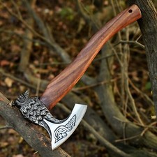 Hand Made Dragon Fish Head Viking Axe With Rosewood Grip & Leather Sheath picture