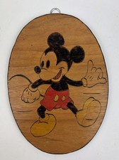Vintage Mickey Mouse Wooden Wall Plaque Hand Painted Disney Decor picture