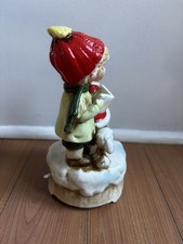 Vintage Lefton Ceramic Christmas Carolers Music Box, Plays Silent Night picture