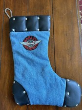 Harley Davidson 2001 Christmas Denim Stocking Accent Faux Leather Silver Chain picture