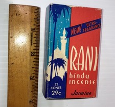 Vintage 1948 RANI Hindu Incense 22 Cones Jasmine Scent Collectible Box USA picture