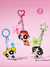 Powerpuff Girls 3pc Keychain Bag Charms Blossom Bubbles Buttercup Cute picture