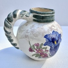 Ulmer Keramik Hand Painted W Germany 4” Ceramic Creamer Small Pitcher Floral Vtg picture