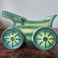 Vintage Florart Ceramic Horse Carriage Car Planter Green Drip Glaze Mid Century picture