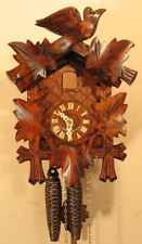GERMAN CUCKOO CLOCK BIRD and LEAF Walnut 1 DAY Movement Mechanical BLACK FOREST picture