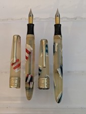 Vtg 2x Nos Celluloid Candy Stripe Swan Japan Fountain Pen Lot - Steel F Nibs picture