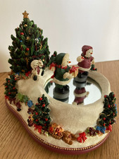 Princess House Skating Snowman Christmas Musical Box Mirror Pond Magnetic w/Box picture