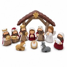 Miniature Nativity Set - 11 Piece Resin Christmas Manger Scene Decor, Holiday Gi picture