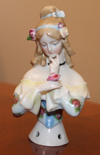 VTGE PORCELAIN GERMANY GOEBEL HALF DOLL LADY CONTEMPLATING A ROSE picture