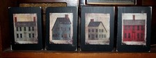 Primitive Rustic Saltbox Houses Four Pc Farmhouse Wooden Shelf Sitter Block Set picture