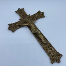 VTG Ornate Filigree Brass/ Gilded Metal Wall Hanging Crucifix INRI  As-Is **READ picture