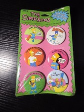 New- Vintage 1990 Simpsons BUTTON Set of 6 -Bart Homer Marge Lisa Maggie Bartman picture
