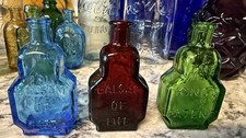 Vintage Mini Glass Medicine Bottles Lot of 3 Wheaton Blue Red Green 3” picture