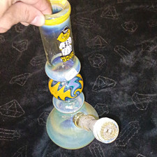 Glass Water Pipe Bong w/ Bowl & Downstem Blue/Yellow Swirl 