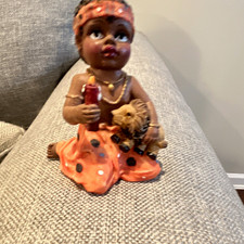 K's Collection Hand Painted Resin Native American Child Girl Figurine, 1980s picture