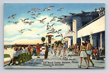 c1951 Linen Postcard Sarasota FL Florida Lido Beach Casino Boardwalk Sea Gulls picture