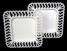 Westmoreland Milk Glass White Square S Pattern 2 pc 8 3/8