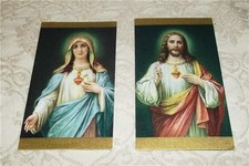 2 VINTAGE CATHOLIC IMMACULATE HEART OF MARY & SACRED HEART OF JESUS HOLY CARDS picture