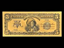 USA 1899 $5 Silver Chief Running Antelope - 24KT Gold Foil Fantasy Bank Note picture