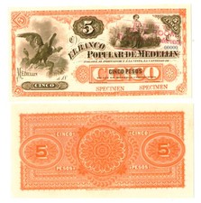 u Reproduction Note Colombia 5 Pesos 1883 Pick #S772    1047R picture