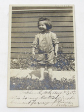 Cute Little Girl Dutch Boy Haircut RPPC 1907 Big Smile Raggedy Clothes Bare Feet picture