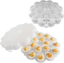 Deviled Egg Trays Snap On Lids Set of 2 Protects Safe Lid Carrier Plates Clear picture