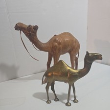 VTG Solid Brass Camel Etched Design & Large Wooden Camel with bridle African picture