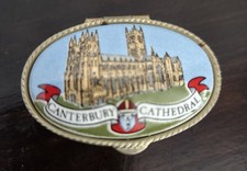 Vtg Westminster Abbey Oval Enamel Trinket Box Silver 2 Inch Has Insert  picture