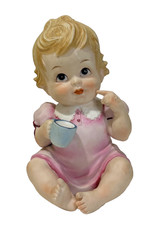 Vintage Lefton China Porcelain Bisque Piano Baby Girl Statue Figurine KW3499 picture