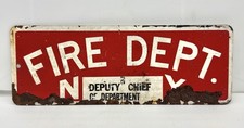 Vintage FDNY Deputy Chief Painted Metal License Plate Topper New York Fire Dept picture