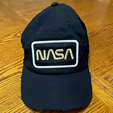 NASA Black Adjustable Distressed Dad Cap Hat w/ 25th Anniversary Patch 1958-1983 picture
