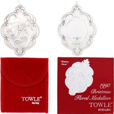 Towle 1990 Sterling Silver Christmas Ornament Floral Medallion Christmas Cactus picture