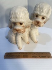 LEFTON POODLE pair WHITE 6 L X 5 1/2 T PORCELAIN FIGURINE h4218 picture