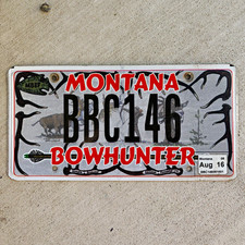 Vintage Montana Bowhunter Specialty State License Plate Exp Aug 2016 picture