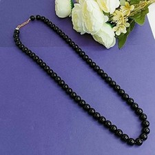 8mm Round Black Pearl Mala Choker Necklace For Women's 14K White Gold Over Clasp picture