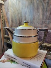 Extremely Rare 1930s Fraunfelter #387 Art Deco Teapot Yellow & Silver  Indiana picture