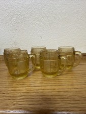 Vintage Amber Gold Barrel Mug Shot Glass /Toothpick Holder Set Of 5 picture