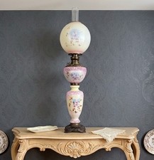 Huge Victorian Kerosene Gone With The Wind 3 Tier Lamp Floral Pink 1800s Ornate picture
