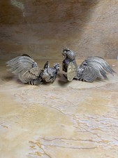 vintage pair of fighting rooster sculptures Silver plated bronze made in Italy picture