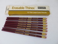 Vintage NOS Box of 8 DIXON Erasable Thinex 425-T Carmine Red Pencils picture