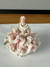 Vintage German Dresden Lace & Porcelain Figurine; Victorian Lady In Chair 3
