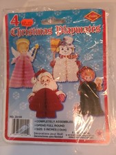 Vintage 1980 Beistle Christmas Playmates 4 Honeycomb Paper Table Decorations D picture