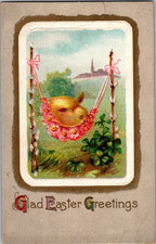 Victorian Postcard 1910 Glad Easter Greetings - Swing'in Chick picture